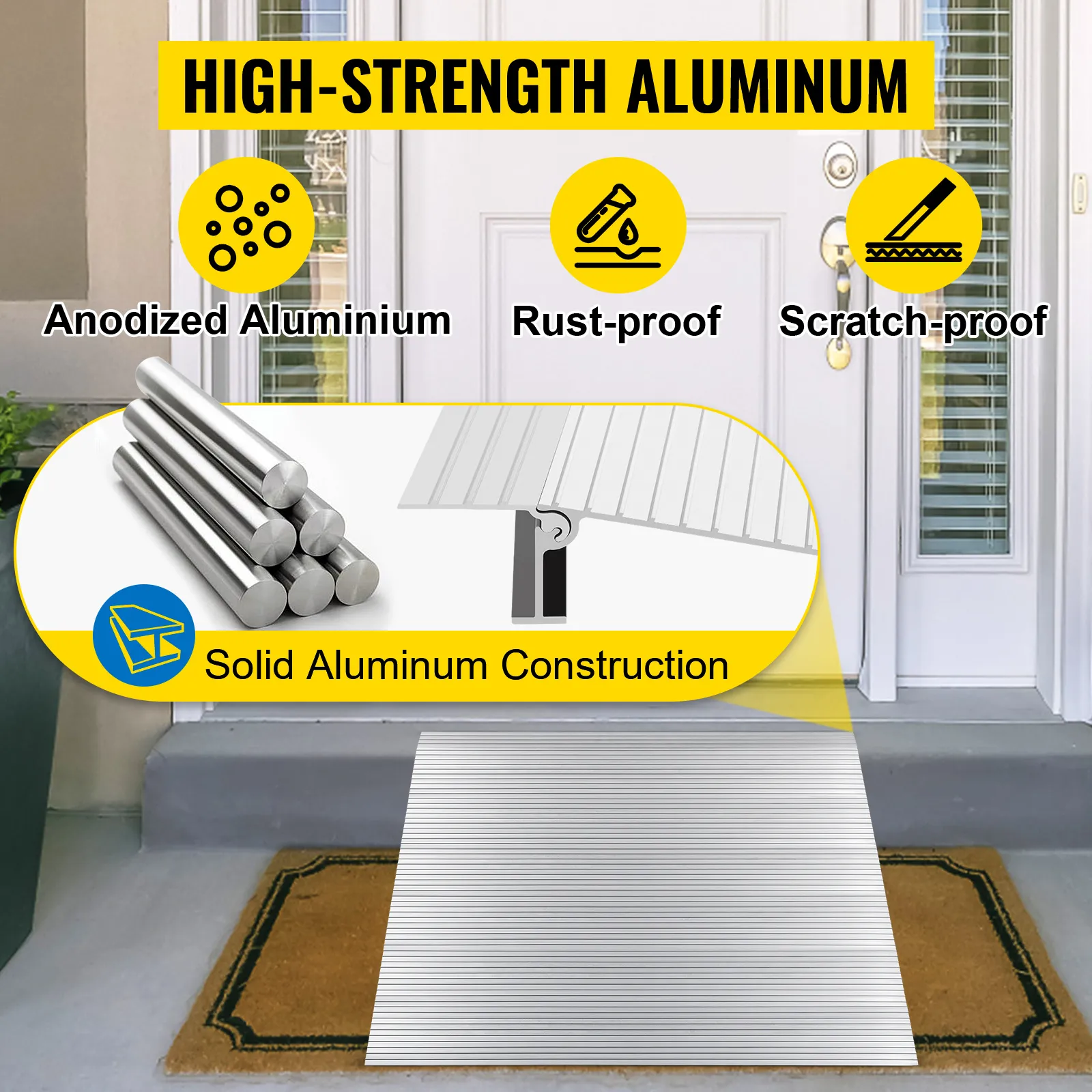 Rampa de umbral VEVOR con construcción de aluminio anodizado de alta resistencia.