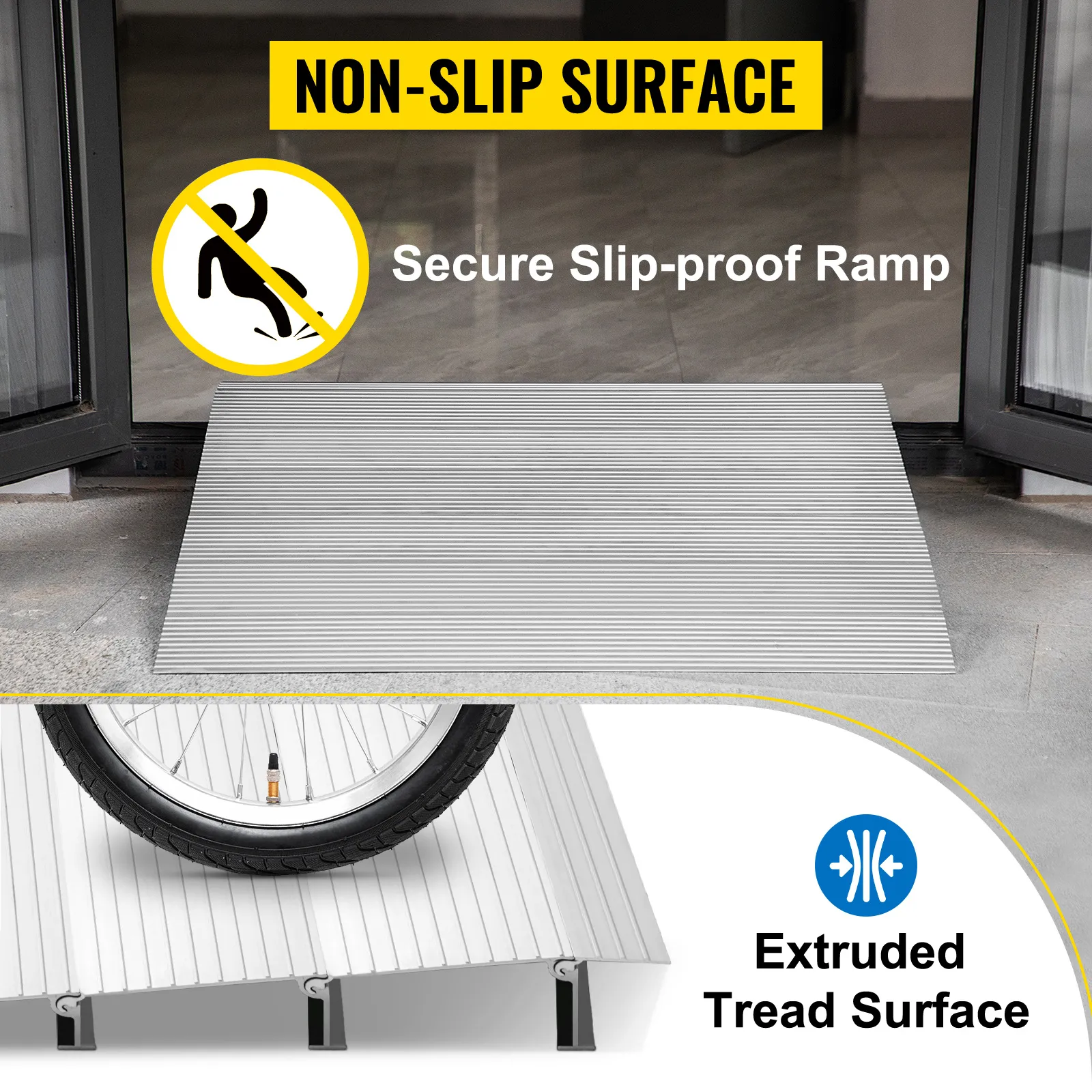 Rampa de umbral VEVOR con superficie antideslizante y diseño antideslizante seguro.
