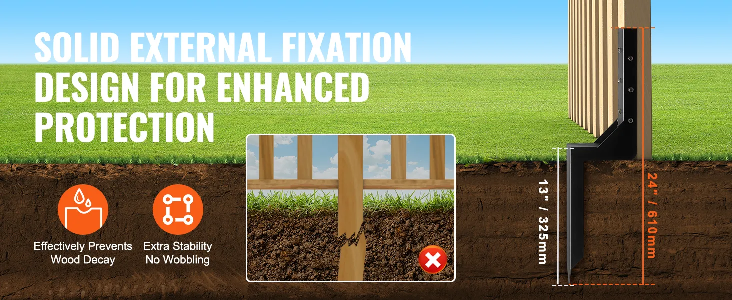 VEVOR fence post anchor repair kit for wood decay prevention and stability enhancement.