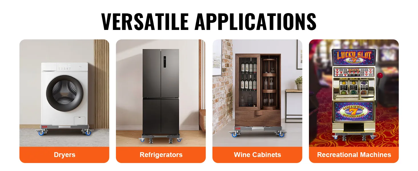 dryer, refrigerator, wine cabinet, and slot machine on VEVOR mini fridge stand showcasing versatility.