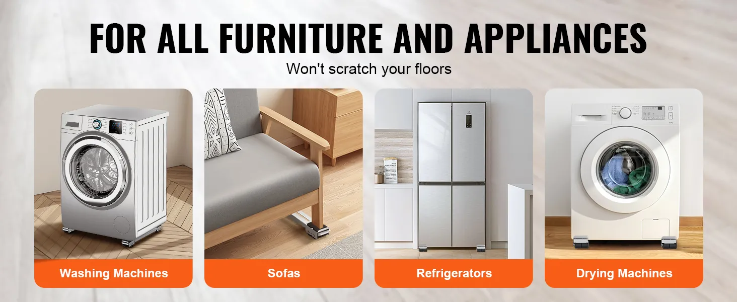 appliance rollers for washing machines, sofas, refrigerators, and drying machines on wooden floors.