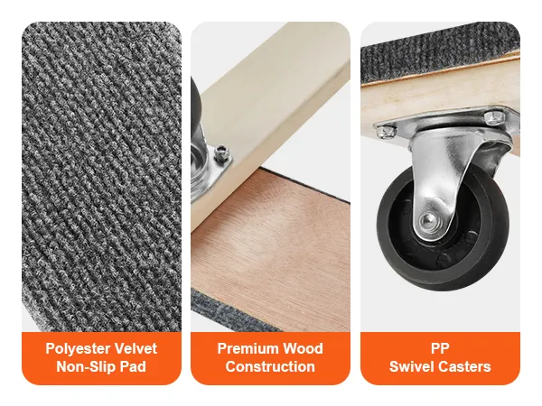 polyester velvet non-slip pad, premium wood construction, and pp swivel casters on VEVOR furniture dolly.