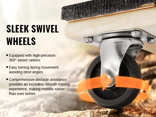 VEVOR furniture dolly sleek swivel wheels with 360° swivel casters for smooth and easy movement.