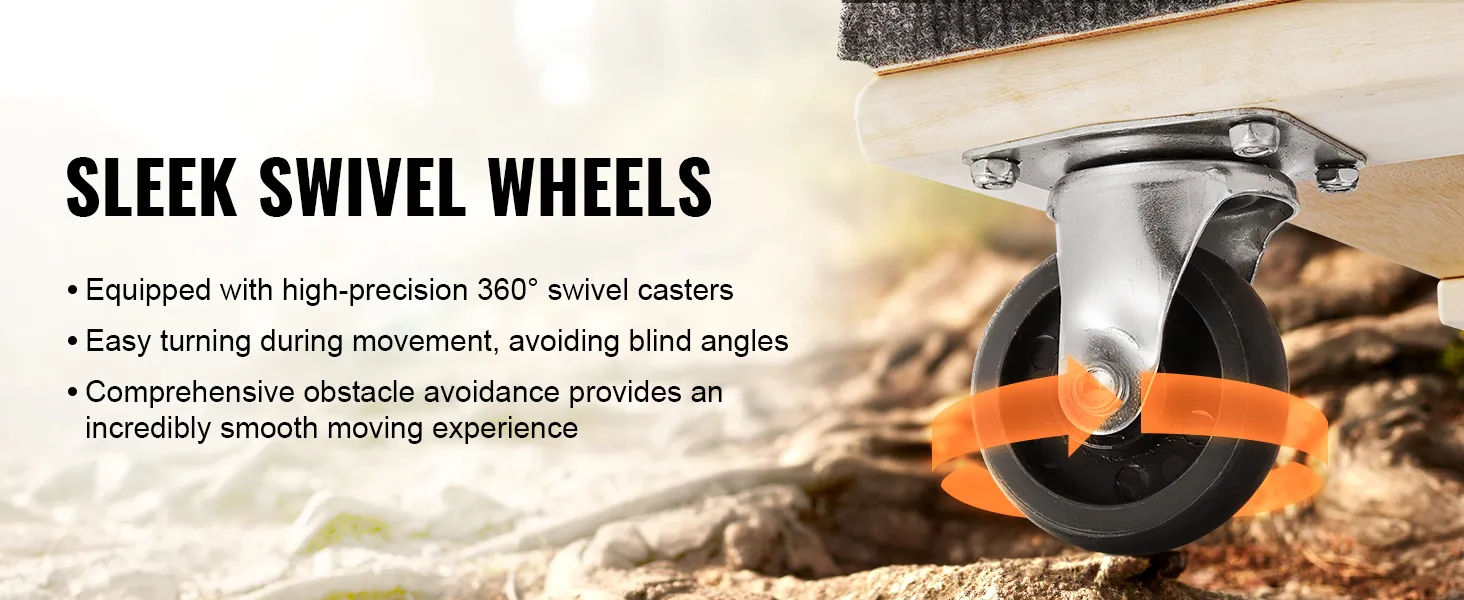 VEVOR furniture dolly sleek swivel wheels with 360° swivel casters for smooth and easy movement.