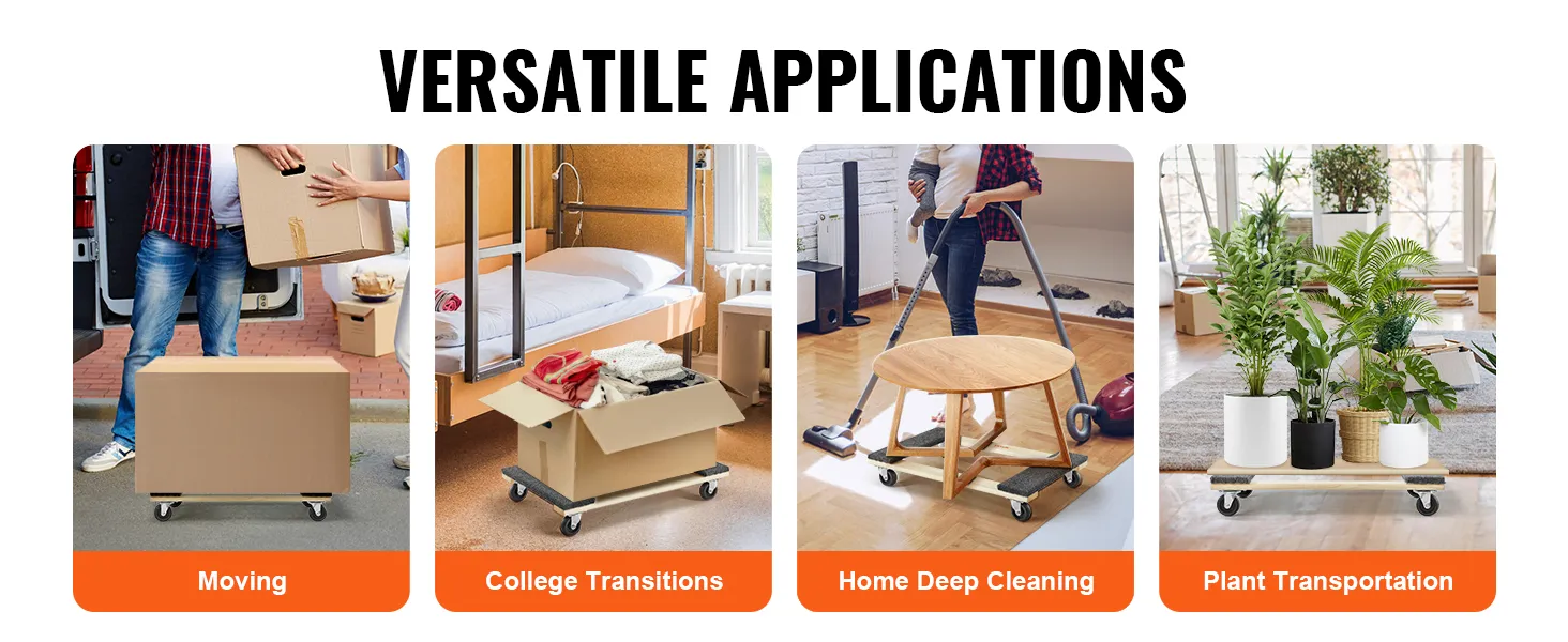 VEVOR furniture dolly for moving, college transitions, home deep cleaning, and plant transportation.