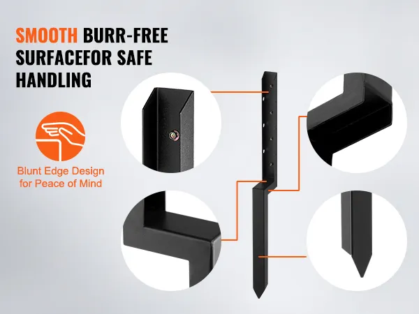 smooth, burr-free VEVOR fence post anchor with blunt edge design for safe handling.