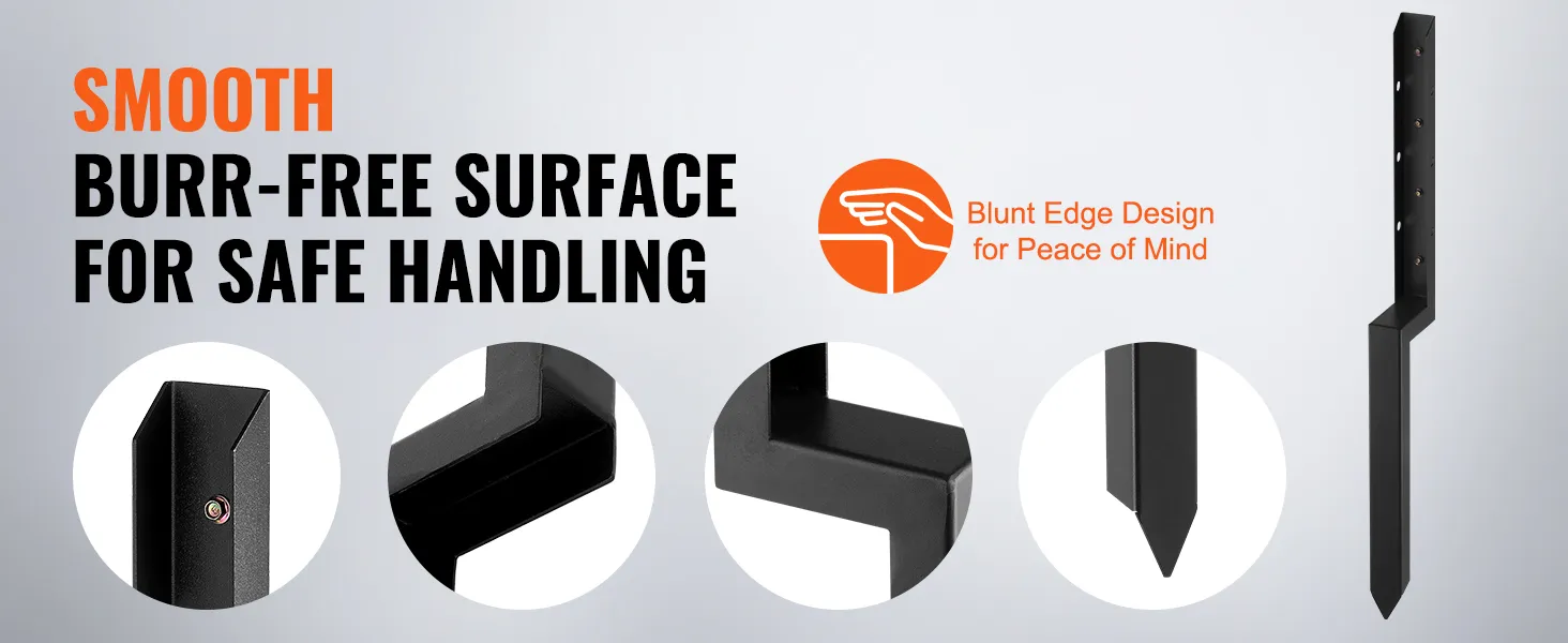 smooth, burr-free VEVOR fence post anchor with blunt edge design for safe handling.