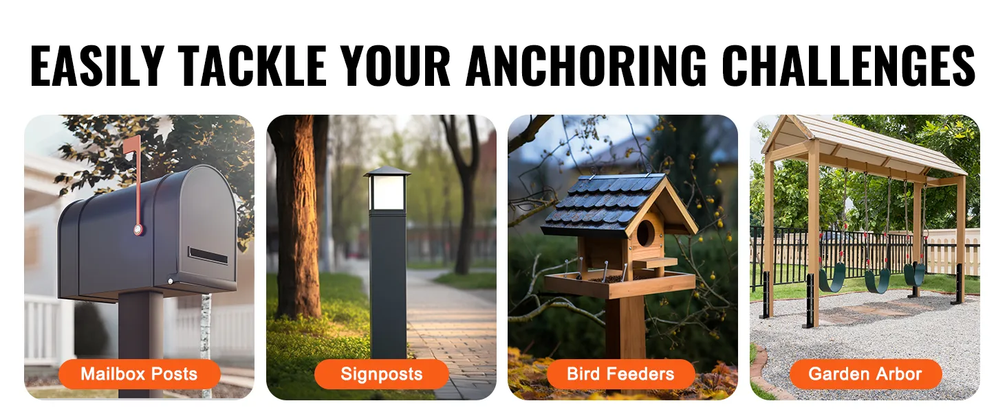 tackle anchoring challenges with VEVOR fence post anchor for mailbox posts, signposts, bird feeders, arbors.