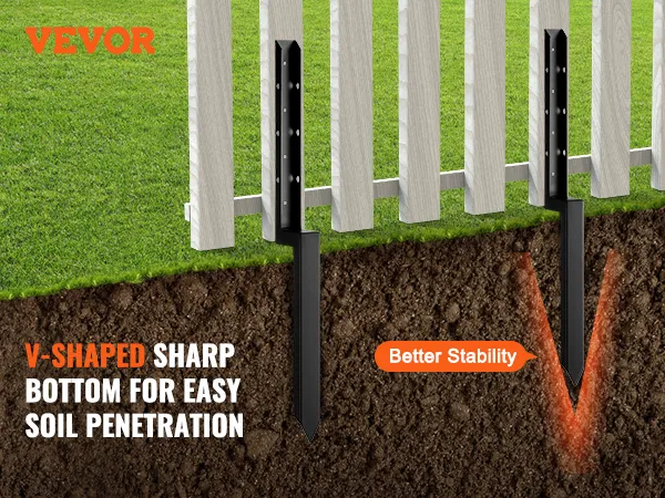 Kit de reparación de anclaje para postes de cerca VEVOR con fondo afilado en forma de V para una fácil penetración en el suelo y una mejor estabilidad.