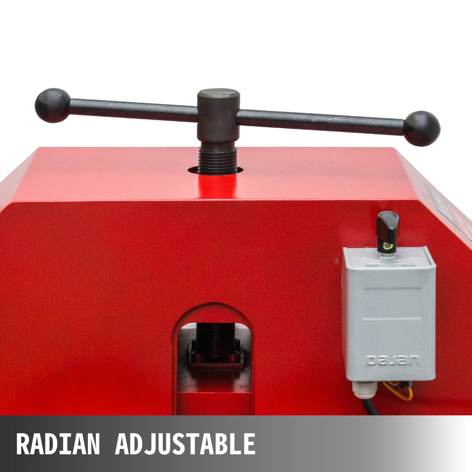 VEVOR pipe bender with adjustable radian setting, featuring a sturdy red frame.