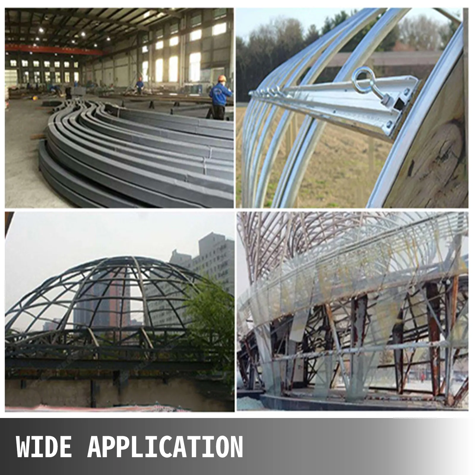 VEVOR pipe bender applications: bending metal pipes, constructing domes and frames.