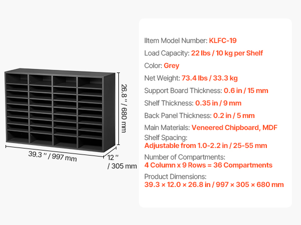 VEVOR Literature Organizer Cabinet - 36 Compartments, 4x9