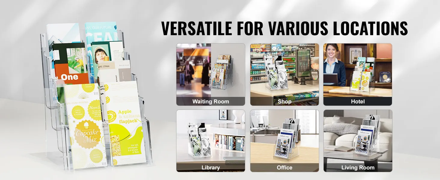 VEVOR versatile brochure holder for waiting room, shop, hotel, library, office, and living room.