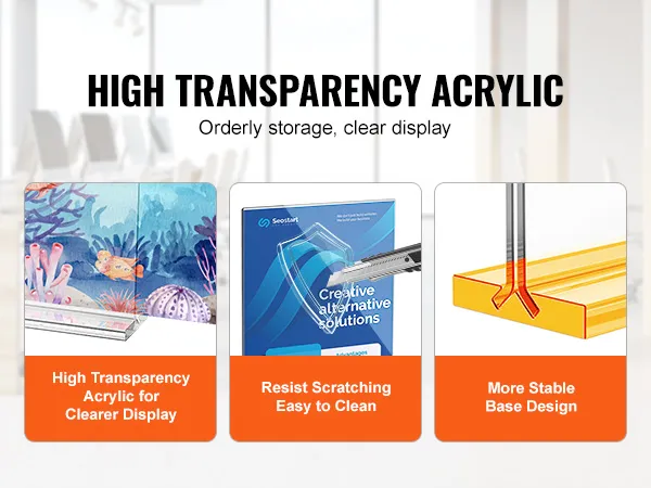 high transparency acrylic; resist scratching; more stable base design; VEVOR acrylic sign holder.