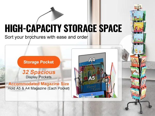high-capacity VEVOR greeting cards display rack with 32 spacious pockets in a modern room.