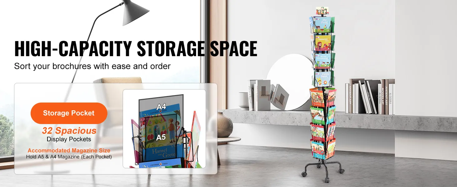 high-capacity VEVOR greeting cards display rack with 32 spacious pockets in a modern room.