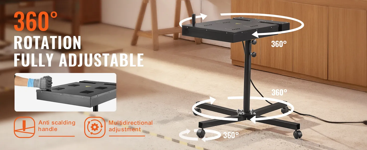 VEVOR pro flash-droger, volledig instelbare 360° rotatie met anti-verbrandingshendel en multidirectionele verstelling.