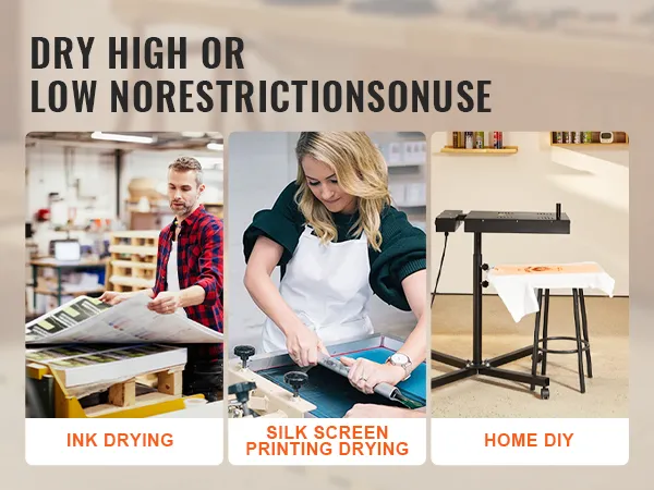 VEVOR pro flash droger voor het drogen van inkt, zeefdruk en doe-het-zelfprojecten. Kan hoog of laag worden gedroogd.