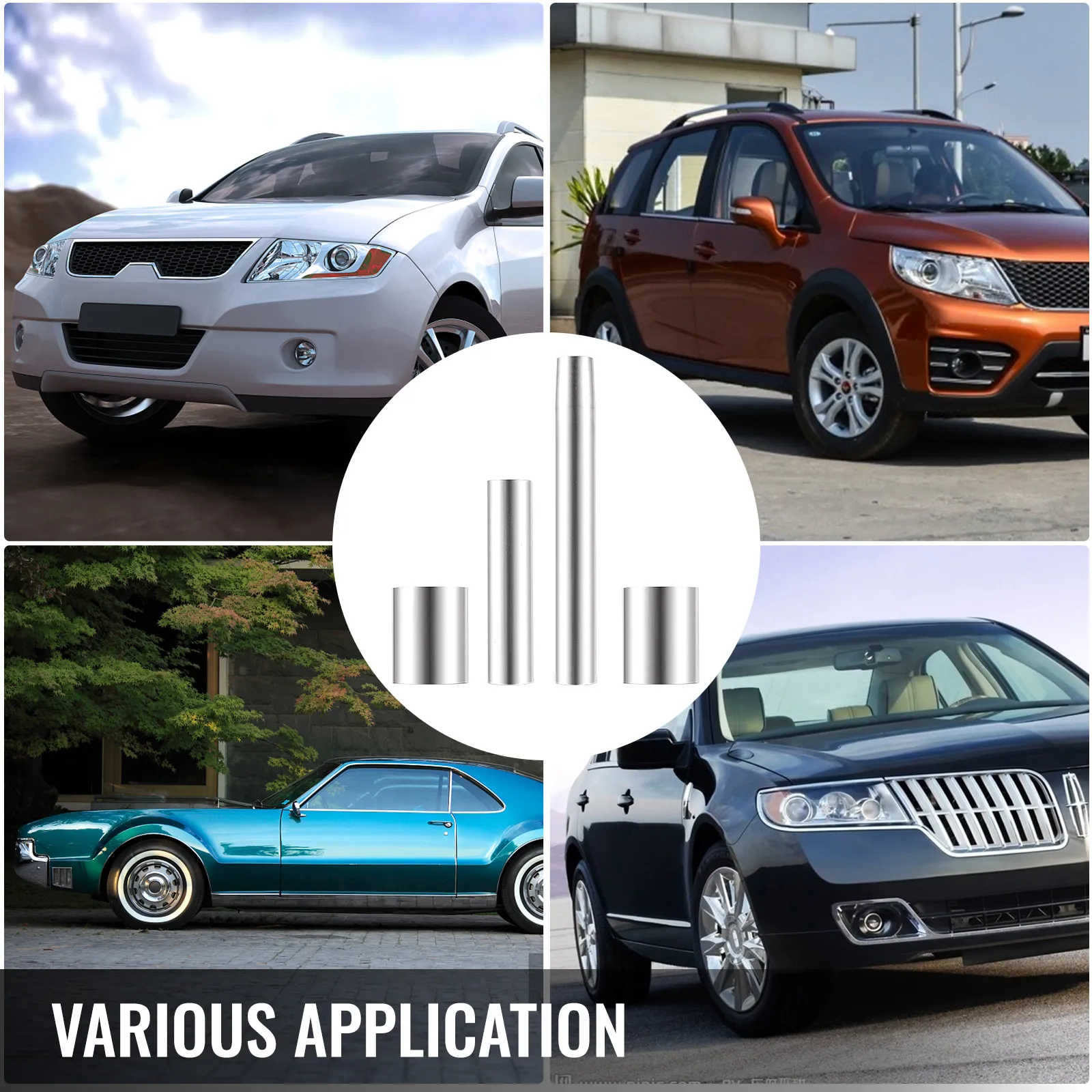 varios coches alrededor de la herramienta de sellado de transmisión VEVOR, con el texto "varias aplicaciones".