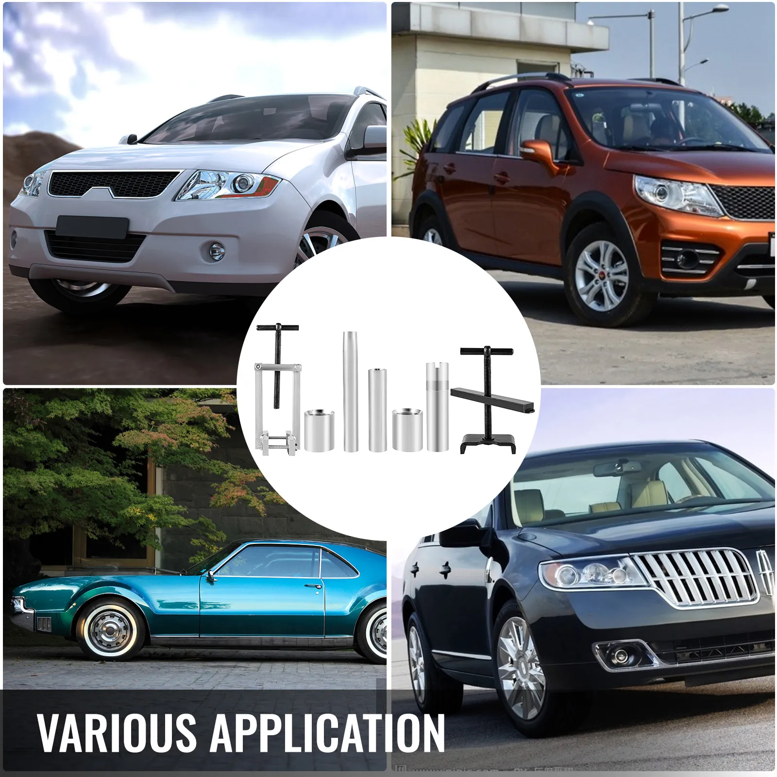 various cars showcasing the VEVOR turbine shaft kit in the center circle.