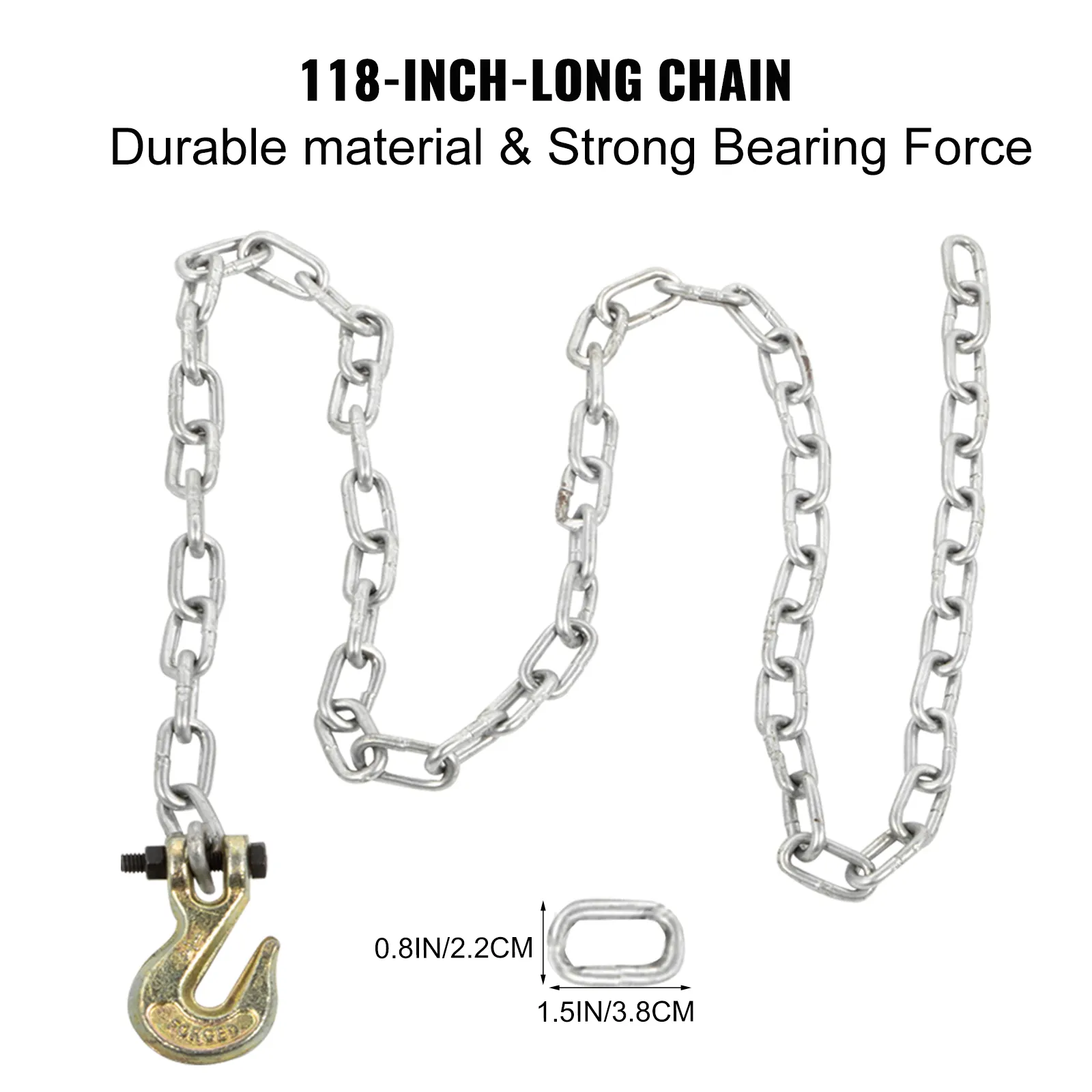 VEVOR t post puller 118-inch durable chain with strong bearing force and hook.