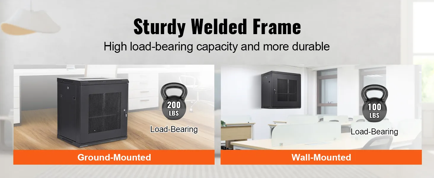 sturdy VEVOR 12u wall mount server cabinet with high load-bearing capacity for ground and wall mounting.
