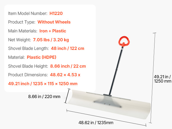 Pelle à Neige VEVOR 91,5 Cm - Lame PEHD, Manche Réglable, Poignée Ergonomique - Pour Allées, Trottoirs - 4