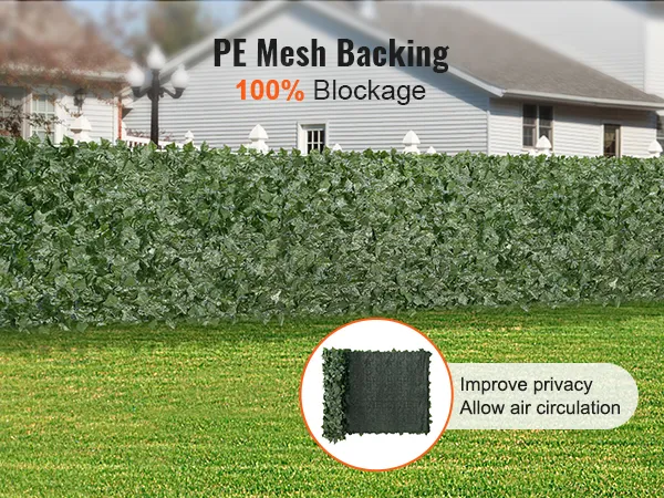 Sichtschutzzaun aus künstlichen Efeublättern von VEVOR mit PE-Netzrücken, der 100 % Schutz für mehr Privatsphäre bietet.
