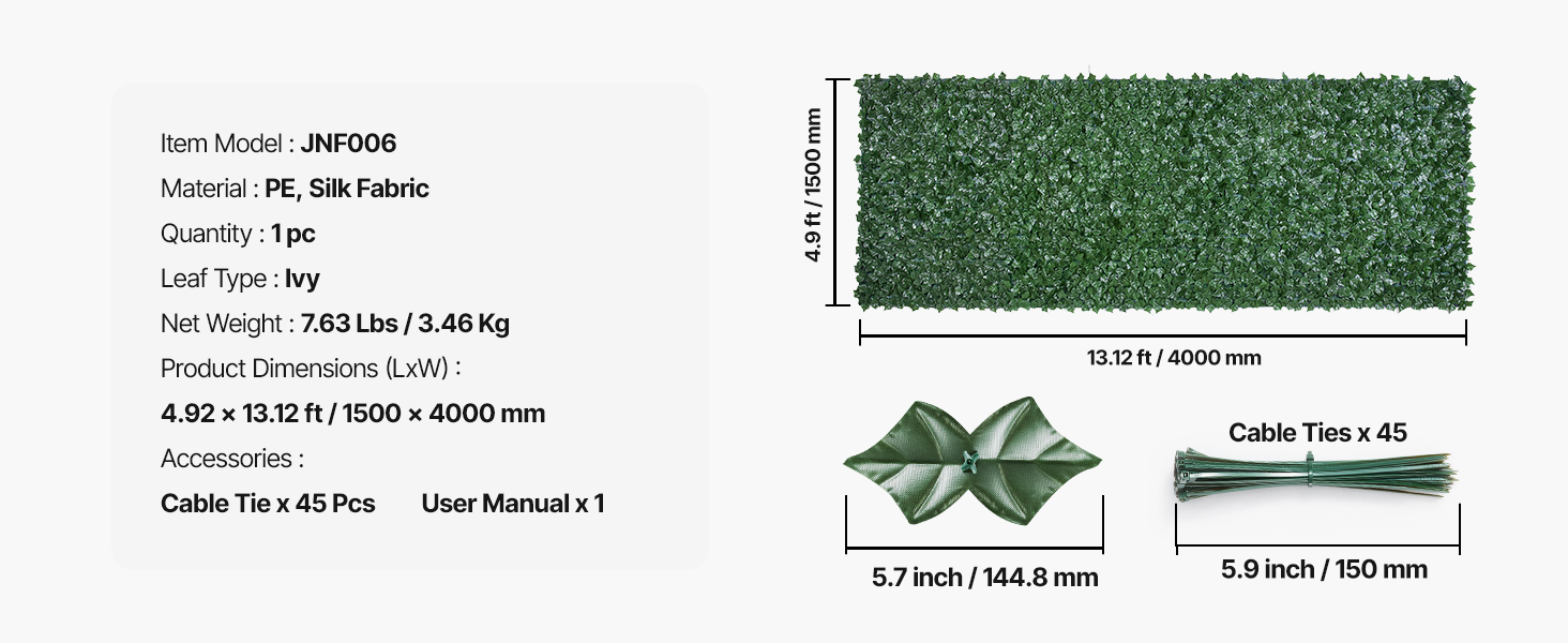 Розміри паркану VEVOR Ivy Privacy Fence: 59