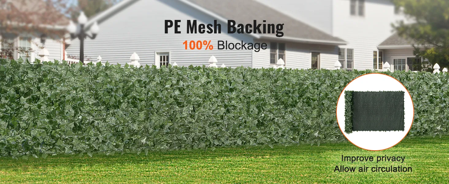 VEVOR ivy privacy fence with pe mesh backing for 100% blockage and improved privacy in a garden setting.