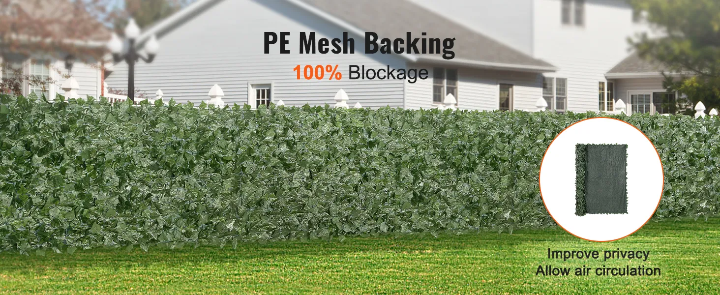 VEVOR ivy privacy fence with pe mesh backing for 100% blockage, enhancing privacy and air circulation near houses.
