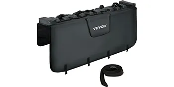 Almohadilla de portón trasero VEVOR negra con correas adjuntas y una correa negra separada en la parte delantera.