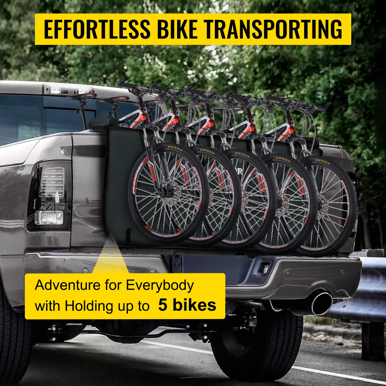 Almohadilla para portón trasero VEVOR con capacidad para hasta 5 bicicletas para transportarlas fácilmente en una camioneta.