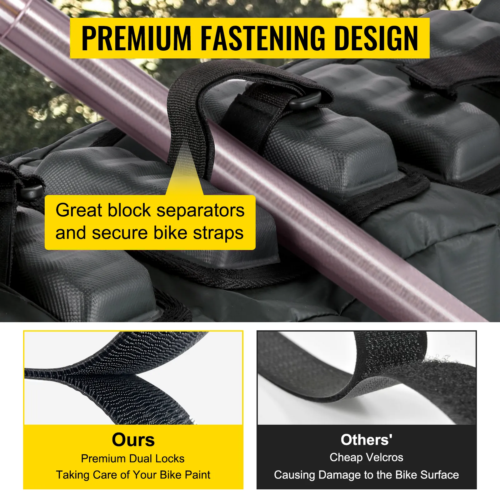 Diseño de sujeción premium con almohadilla para portón trasero VEVOR, separadores de bloque y correas de bloqueo dobles.