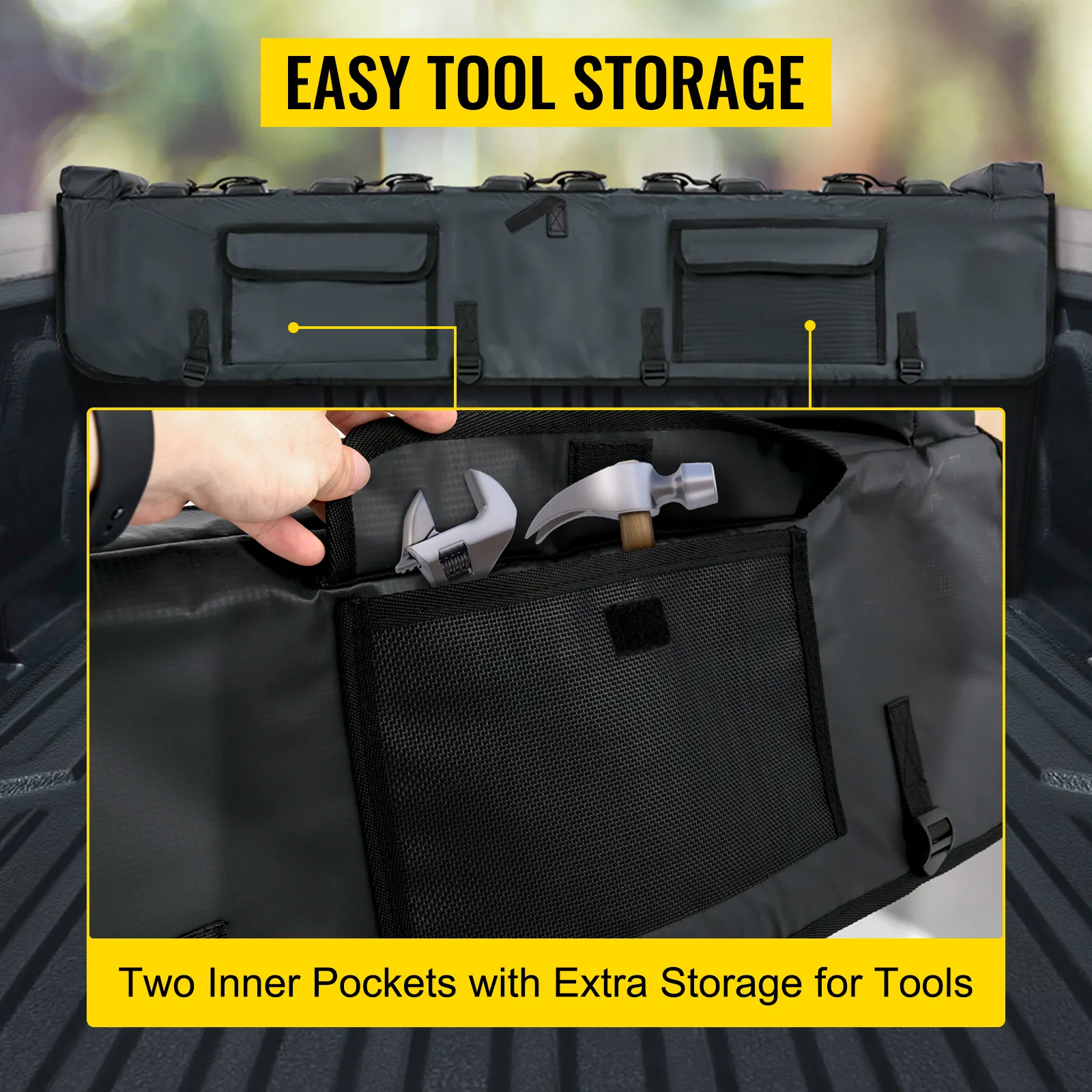 Almohadilla para portón trasero VEVOR con almacenamiento adicional para herramientas en dos bolsillos interiores