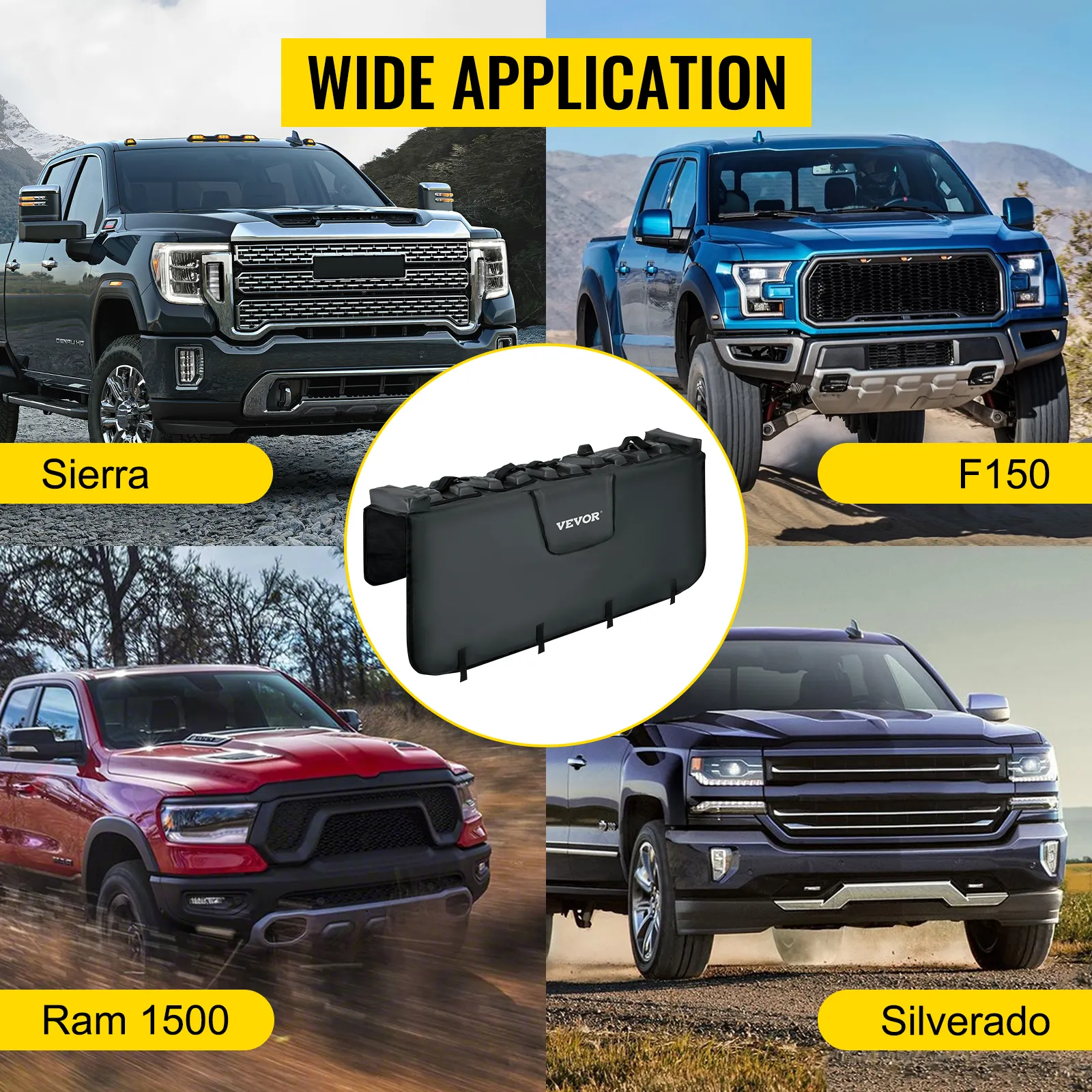 Amplia aplicación de la almohadilla de portón trasero VEVOR para Sierra, F150, Ram 1500 y Silverado.
