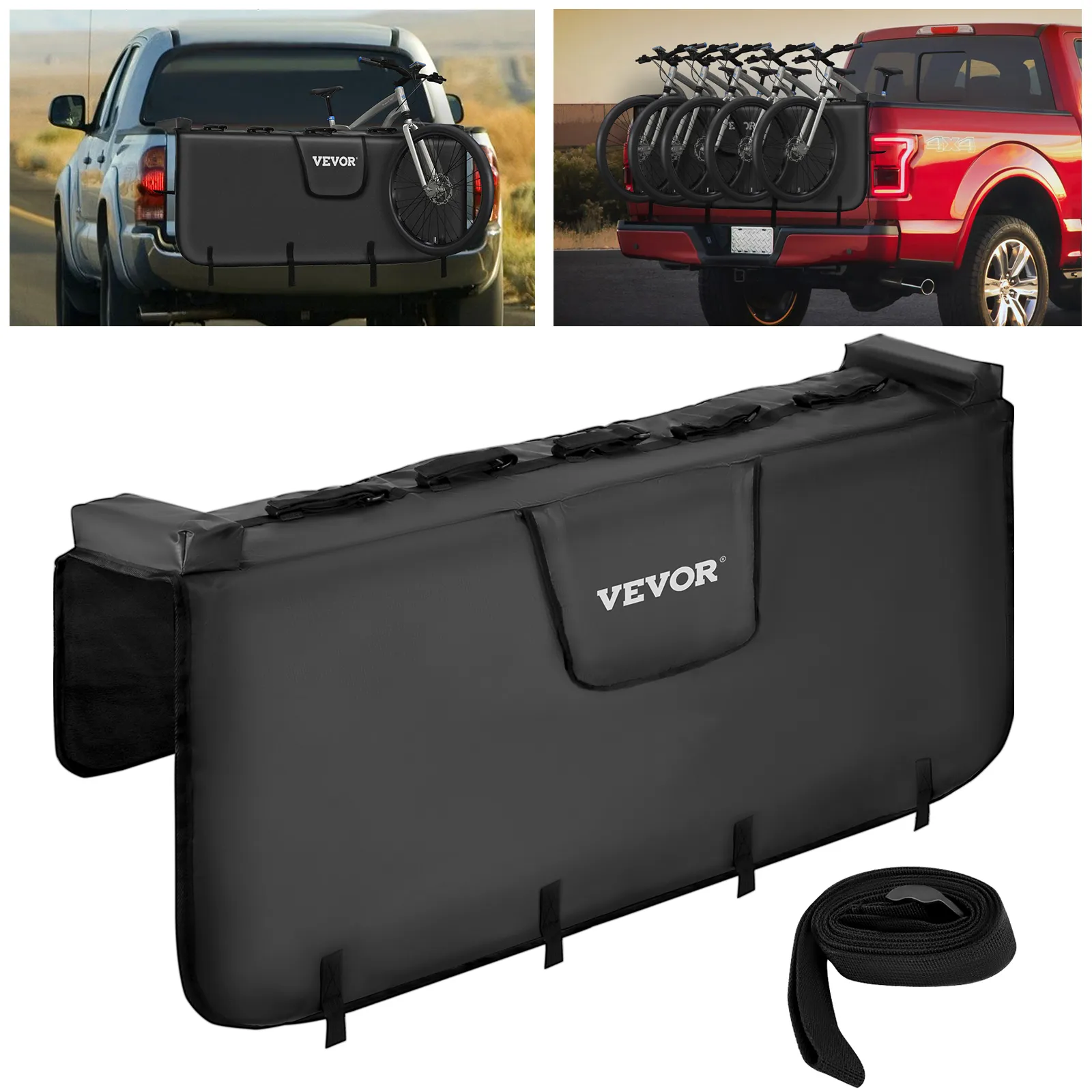 Almohadilla para portón trasero VEVOR que asegura las bicicletas en las cajas de los camiones. Funda duradera con correas para bicicletas.