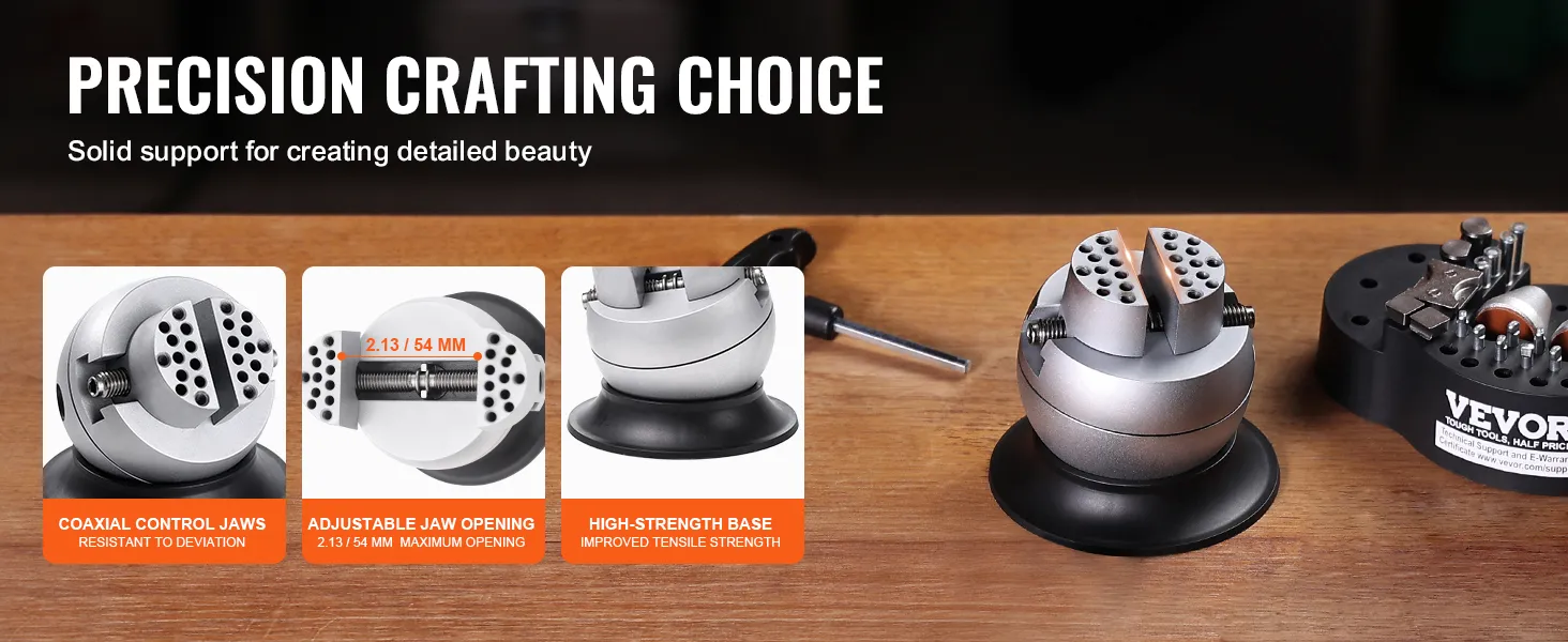 VEVOR ball vise with adjustable jaw opening and high-strength base for precision crafting.