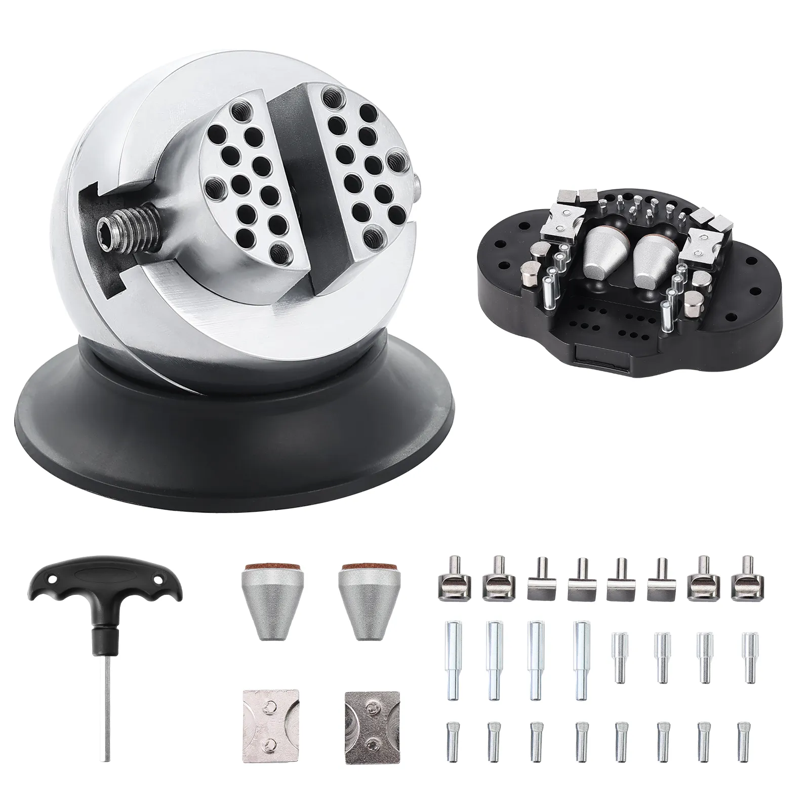 VEVOR ball vise with multiple attachments and tools on a white background.