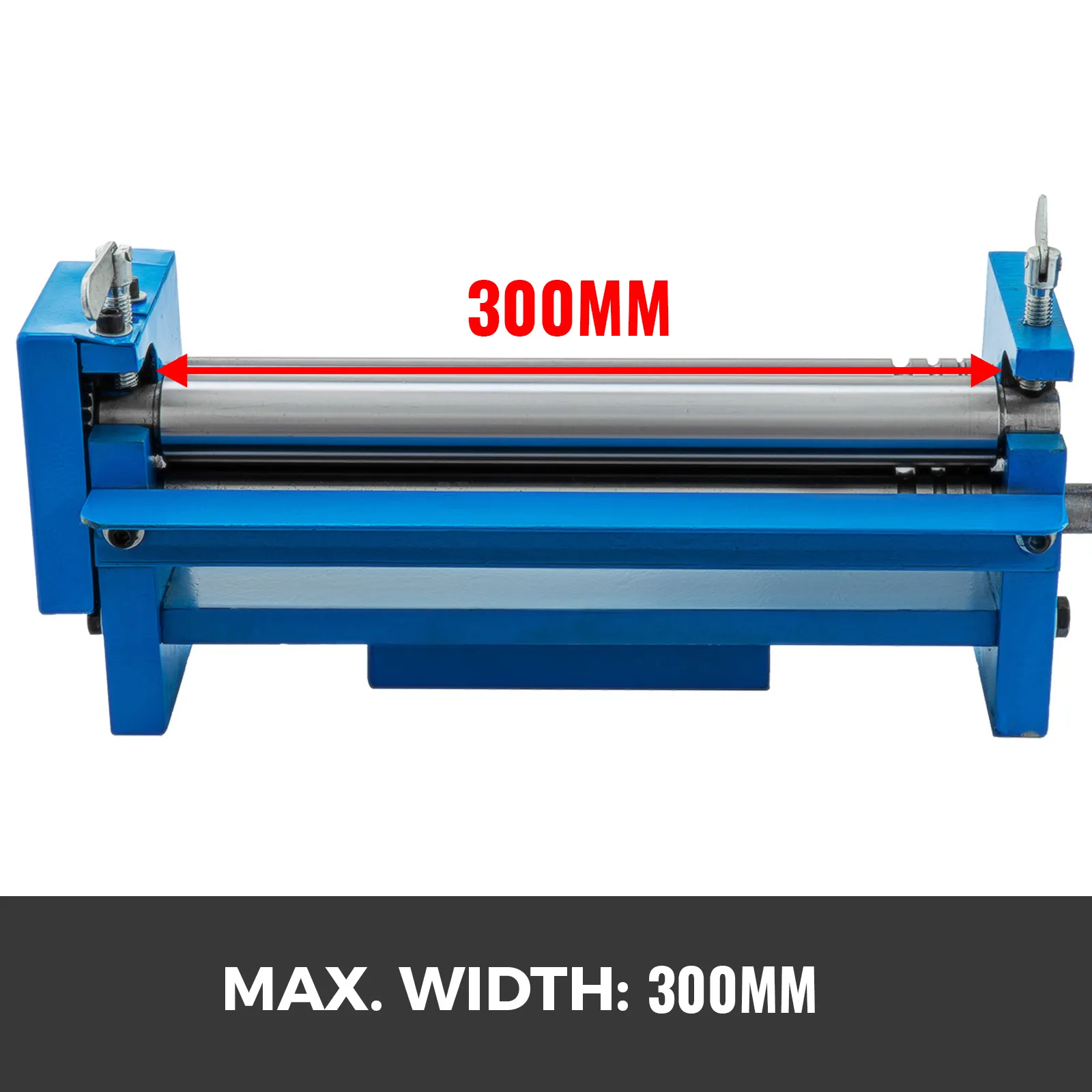 Máquina de rollo deslizante VEVOR que muestra un ancho máximo de 300 mm en azul.
