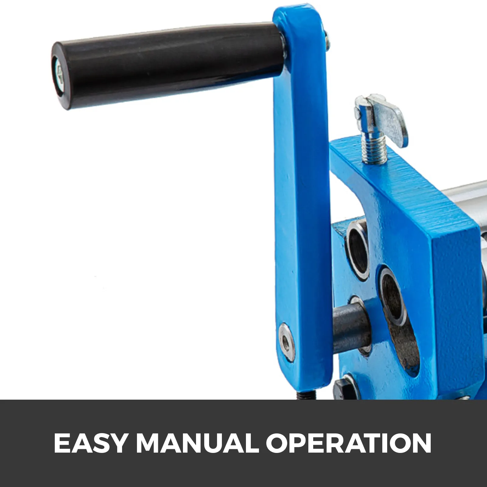 blue VEVOR slip roll machine handle with easy manual operation.