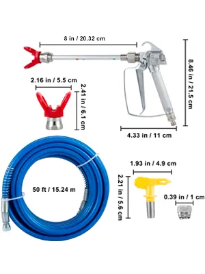 VEVOR Airless-Farbspritzschlauch mit Pistole, 50 Fuß blauer Schlauch und Düsen in verschiedenen Größen.