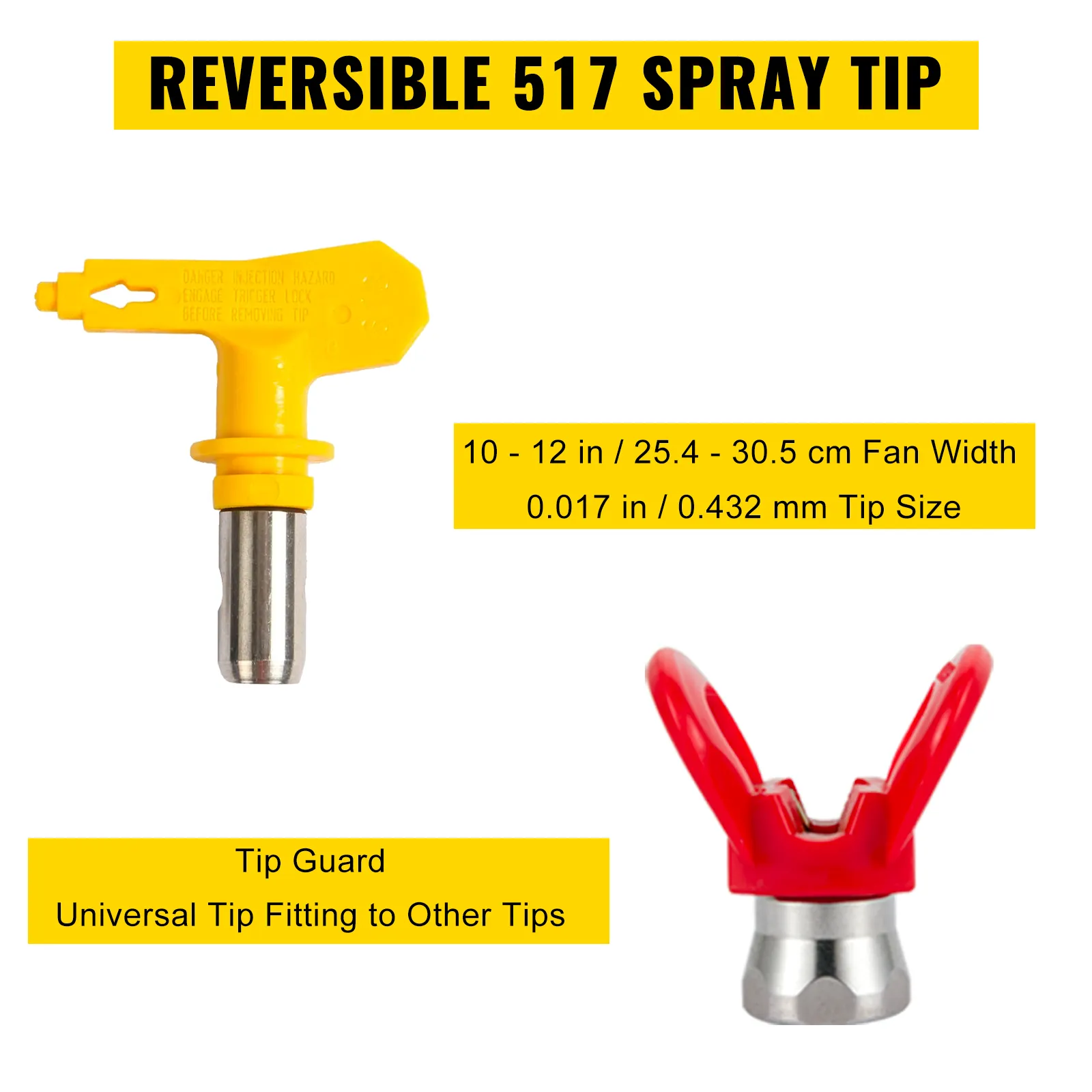 reversible 517 Sprühspitze mit Spezifikationen und rotem Spitzenschutz für VEVOR Airless-Farbspritzschlauch