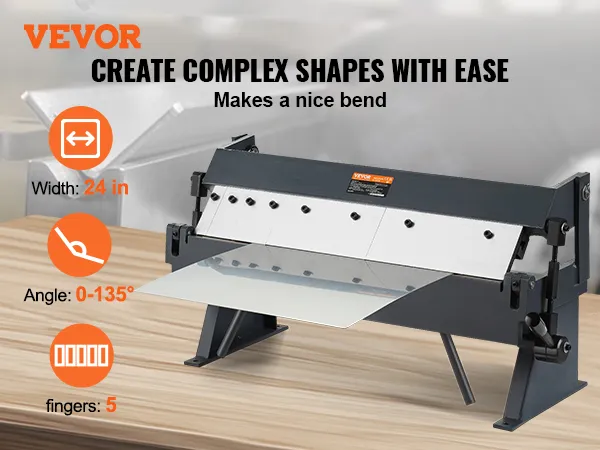 VEVOR sheet metal bending brake for complex shapes, 24-inch width, 0-135° angle, 5 fingers.