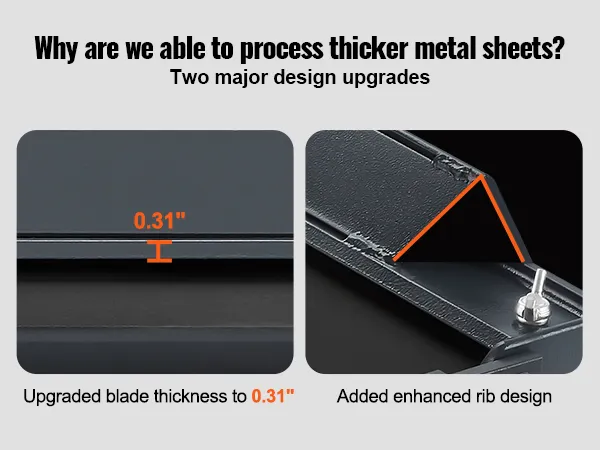 VEVOR box and pan brake with upgraded 0.31" blade and enhanced rib design for thicker metal sheets.