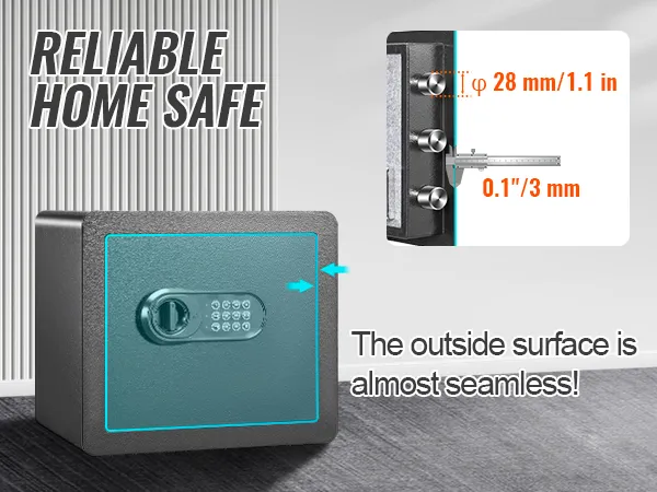 VEVOR home safe with seamless design, 28 mm bolts, and 3 mm thick steel door.