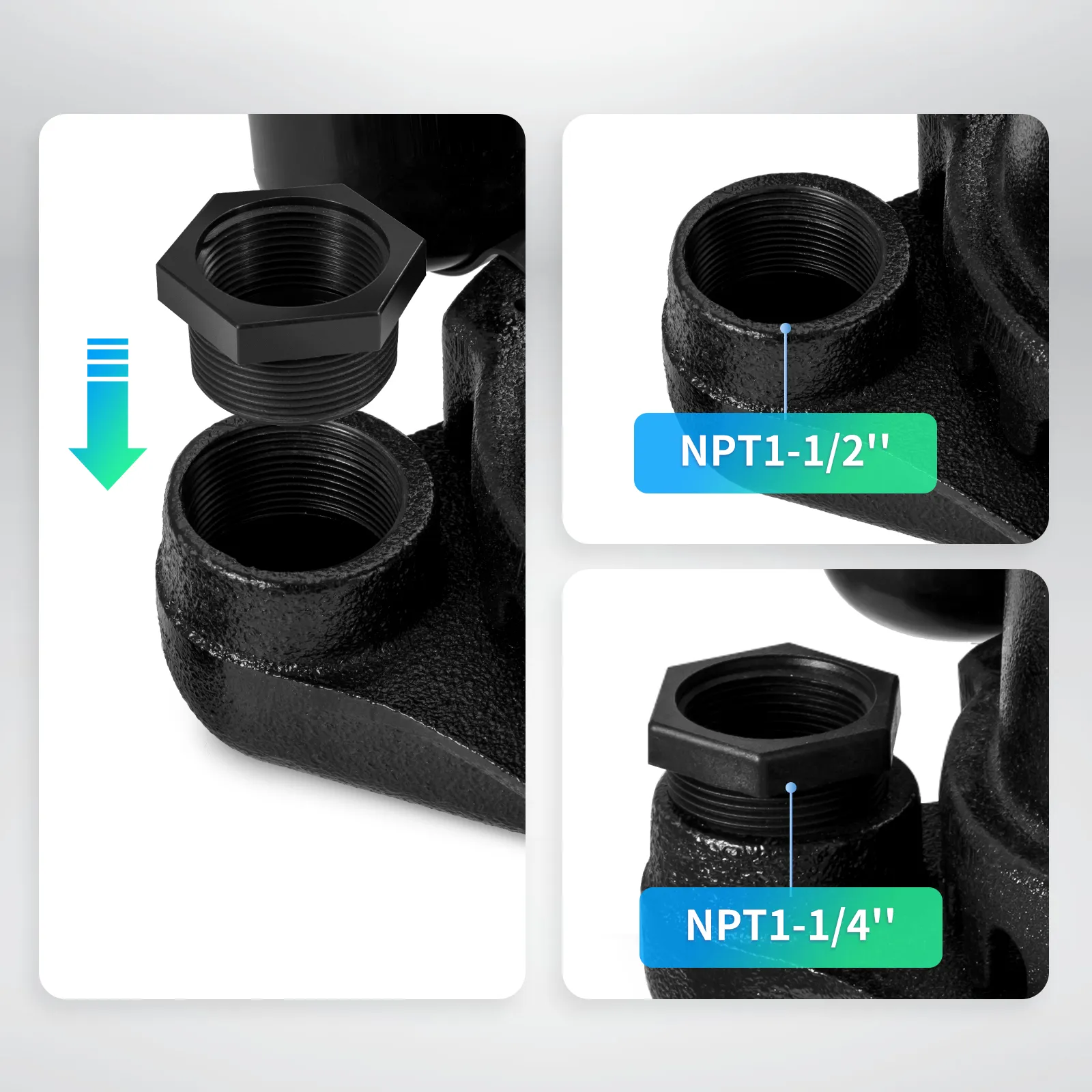 Bomba sumergible para aguas residuales VEVOR con opciones de conector npt 1-1/2" y npt 1-1/4".