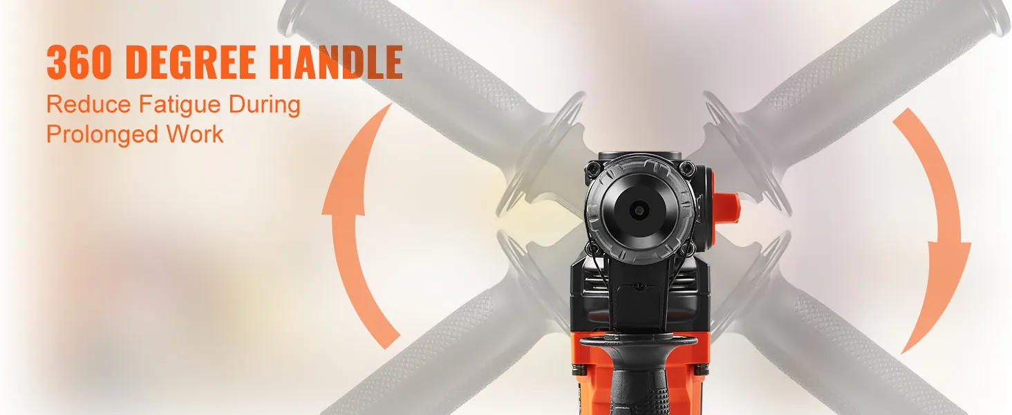 VEVOR rotary hammer drill with 360-degree handle, reducing fatigue during prolonged work