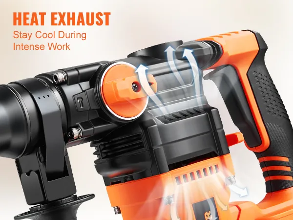 VEVOR rotary hammer drill with heat exhaust feature to stay cool during intense work.