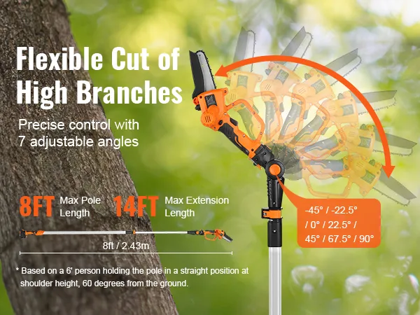 VEVOR 2-in-1 Cordless Pole Saw & Mini Chainsaw, 20V 4Ah Battery Pole Chainsaw, 5" Cutting Capacity 8 ft Reach Pole Saw for Branch Cutting & Tree Trimming (Battery and Blade Cover Included)